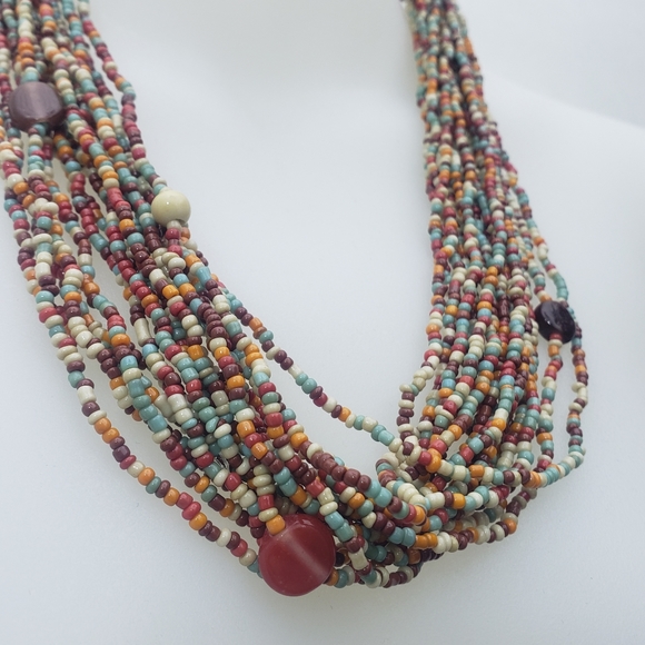 Multi Color Seed Bead Necklace and Bracelet Set - Picture 3 of 5